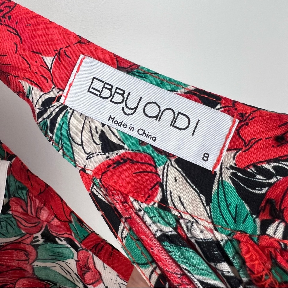 Ebby & I Midi Dress Floral Red Poppy Halter Neck Tie Waist Boho Size S 8 - Picture 10 of 16